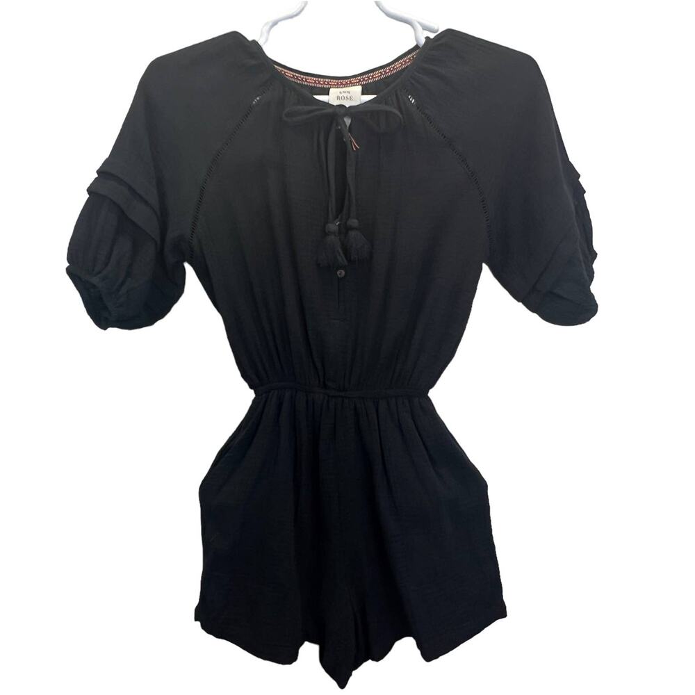 Knox Rose Gauze Romper Black Size‎ S Half Sleeve Shorts Lined Cotton One Piece - Picture 5 of 10